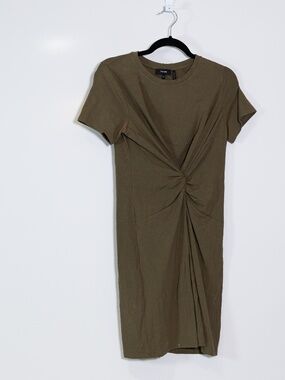 Theory Knot Twist Cotton Stretch Short Sleeve Crew Neck Tee Shirt Dress Green M